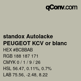 Farbcode: standox Autolacke - PEUGEOT KCV or blanc | qconv.com