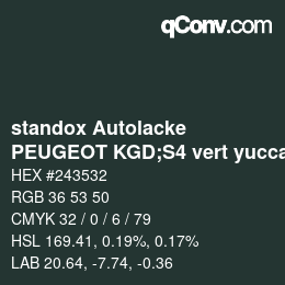 Color code: standox Autolacke - PEUGEOT KGD;S4 vert yucca OEM 2006 | qconv.com