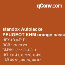 Code couleur: standox Autolacke - PEUGEOT KHM orange nassau | qconv.com