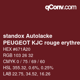 Código de color: standox Autolacke - PEUGEOT KJC rouge erythree OEM2005 | qconv.com