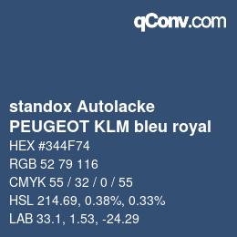 Code couleur: standox Autolacke - PEUGEOT KLM bleu royal | qconv.com