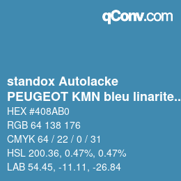 Color code: standox Autolacke - PEUGEOT KMN bleu linarite OEM 2006 | qconv.com