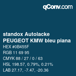 カラーコード: standox Autolacke - PEUGEOT KMW bleu piana | qconv.com