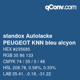 Color code: standox Autolacke - PEUGEOT KNN bleu alcyon | qconv.com