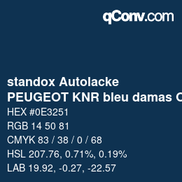 Farbcode: standox Autolacke - PEUGEOT KNR bleu damas OEM 2006 | qconv.com
