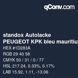 Código de color: standox Autolacke - PEUGEOT KPK bleu mauritius | qconv.com