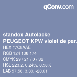 Código de color: standox Autolacke - PEUGEOT KPW violet de parme | qconv.com