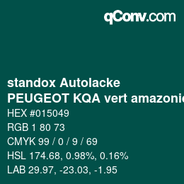Color code: standox Autolacke - PEUGEOT KQA vert amazonie | qconv.com