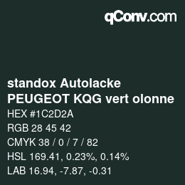 カラーコード: standox Autolacke - PEUGEOT KQG vert olonne | qconv.com