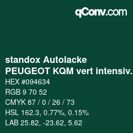 Code couleur: standox Autolacke - PEUGEOT KQM vert intensive | qconv.com