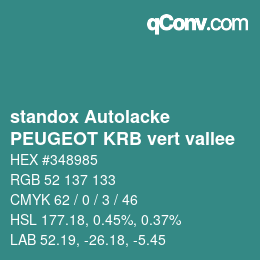 Color code: standox Autolacke - PEUGEOT KRB vert vallee | qconv.com