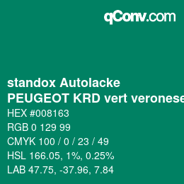 Color code: standox Autolacke - PEUGEOT KRD vert veronese | qconv.com