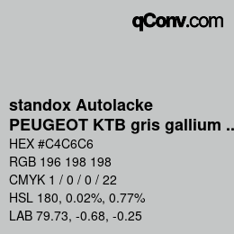Code couleur: standox Autolacke - PEUGEOT KTB gris gallium OEM 2006 | qconv.com