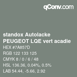 Color code: standox Autolacke - PEUGEOT LQE vert acadie | qconv.com