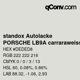 Color code: standox Autolacke - PORSCHE LB9A carraraweiss | qconv.com