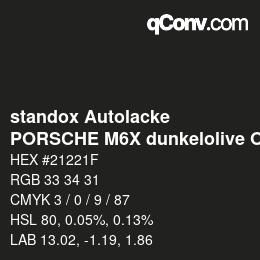 Code couleur: standox Autolacke - PORSCHE M6X dunkelolive OEM2005 | qconv.com