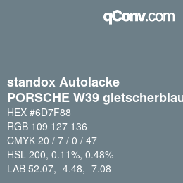 Farbcode: standox Autolacke - PORSCHE W39 gletscherblau OEM2005 | qconv.com