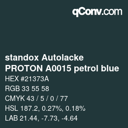 颜色代码: standox Autolacke - PROTON A0015 petrol blue | qconv.com