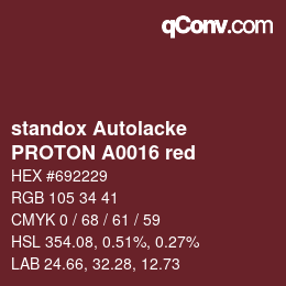 颜色代码: standox Autolacke - PROTON A0016 red | qconv.com