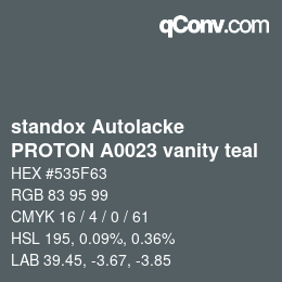 颜色代码: standox Autolacke - PROTON A0023 vanity teal | qconv.com