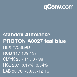 颜色代码: standox Autolacke - PROTON A0027 teal blue | qconv.com