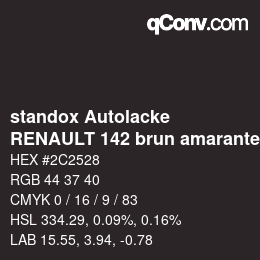 Code couleur: standox Autolacke - RENAULT 142 brun amarante | qconv.com