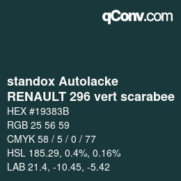Color code: standox Autolacke - RENAULT 296 vert scarabee | qconv.com