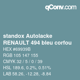 Code couleur: standox Autolacke - RENAULT 494 bleu corfou | qconv.com