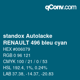 Color code: standox Autolacke - RENAULT 496 bleu cyan | qconv.com