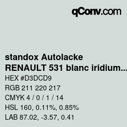 Código de color: standox Autolacke - RENAULT 531 blanc iridium (espace) | qconv.com