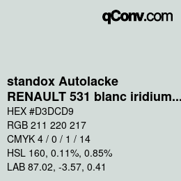 Código de color: standox Autolacke - RENAULT 531 blanc iridium (espace) | qconv.com