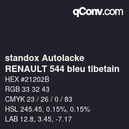 カラーコード: standox Autolacke - RENAULT 544 bleu tibetain | qconv.com