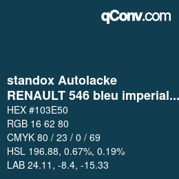Código de color: standox Autolacke - RENAULT 546 bleu imperial nacre | qconv.com