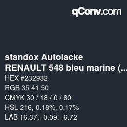 Farbcode: standox Autolacke - RENAULT 548 bleu marine (espace) | qconv.com
