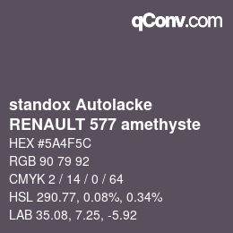 Farbcode: standox Autolacke - RENAULT 577 amethyste | qconv.com