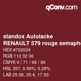 Color code: standox Autolacke - RENAULT 579 rouge semaphore | qconv.com