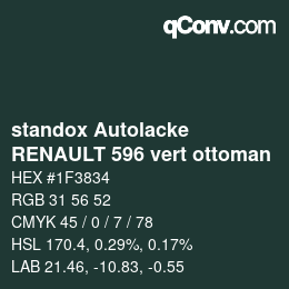 Color code: standox Autolacke - RENAULT 596 vert ottoman | qconv.com