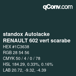 Color code: standox Autolacke - RENAULT 602 vert scarabe | qconv.com