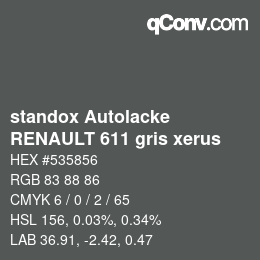 Farbcode: standox Autolacke - RENAULT 611 gris xerus | qconv.com