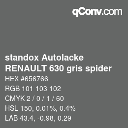 Color code: standox Autolacke - RENAULT 630 gris spider | qconv.com