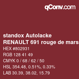 Code couleur: standox Autolacke - RENAULT 691 rouge de mars | qconv.com
