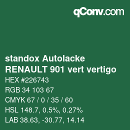 Color code: standox Autolacke - RENAULT 901 vert vertigo | qconv.com