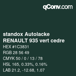 Color code: standox Autolacke - RENAULT 935 vert cedre | qconv.com
