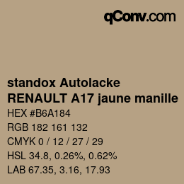 Code couleur: standox Autolacke - RENAULT A17 jaune manille | qconv.com