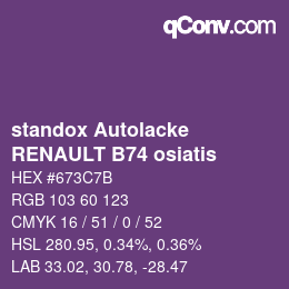 Farbcode: standox Autolacke - RENAULT B74 osiatis | qconv.com