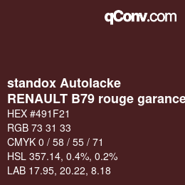 Farbcode: standox Autolacke - RENAULT B79 rouge garance | qconv.com
