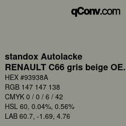 カラーコード: standox Autolacke - RENAULT C66 gris beige OEM 2005 | qconv.com