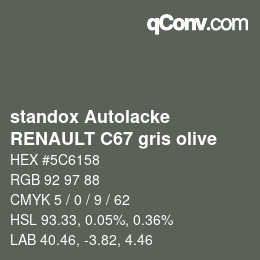 Farbcode: standox Autolacke - RENAULT C67 gris olive | qconv.com