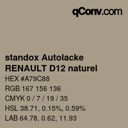 Code couleur: standox Autolacke - RENAULT D12 naturel | qconv.com
