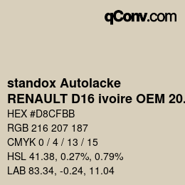 Color code: standox Autolacke - RENAULT D16 ivoire OEM 2006 | qconv.com